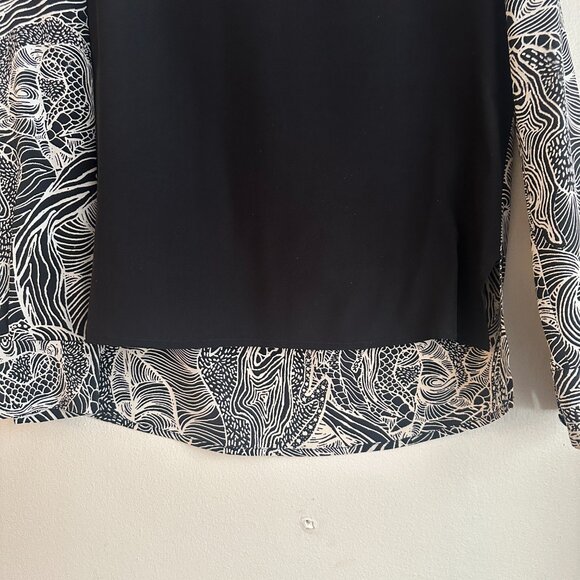 Diane Von Furstenberg black and cream long sleeve 100% silk top. Size 0. - Picture 3 of 11
